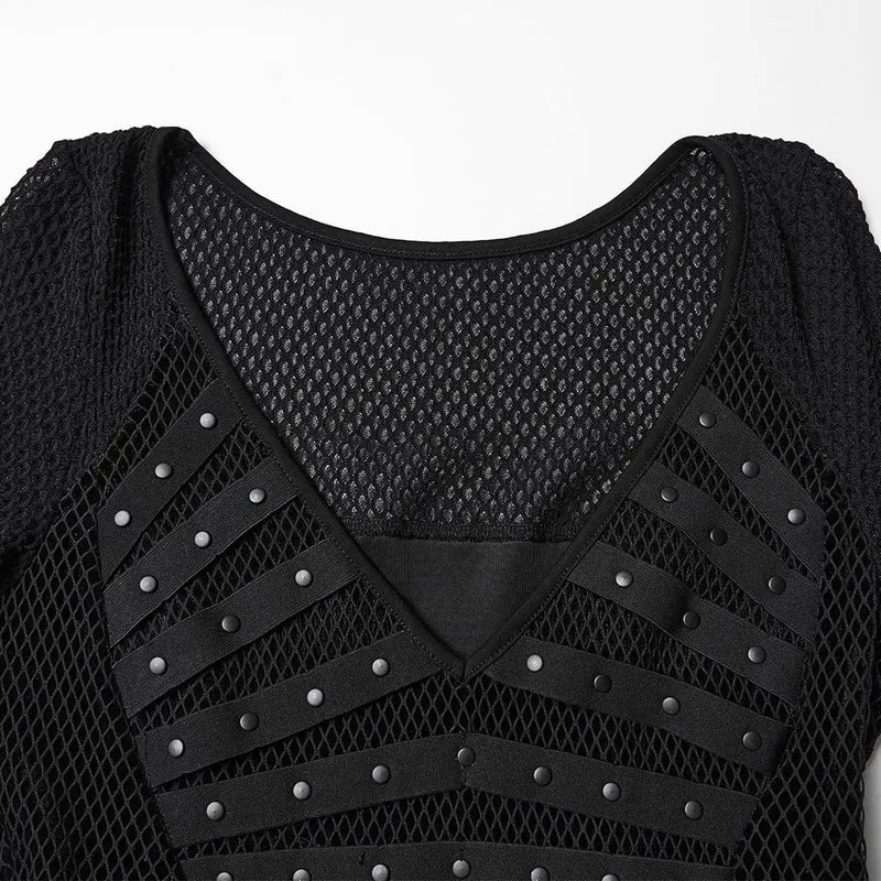 Damen Punk Unregelmäßiges Mehrschicht-Netzkleid mit Saum