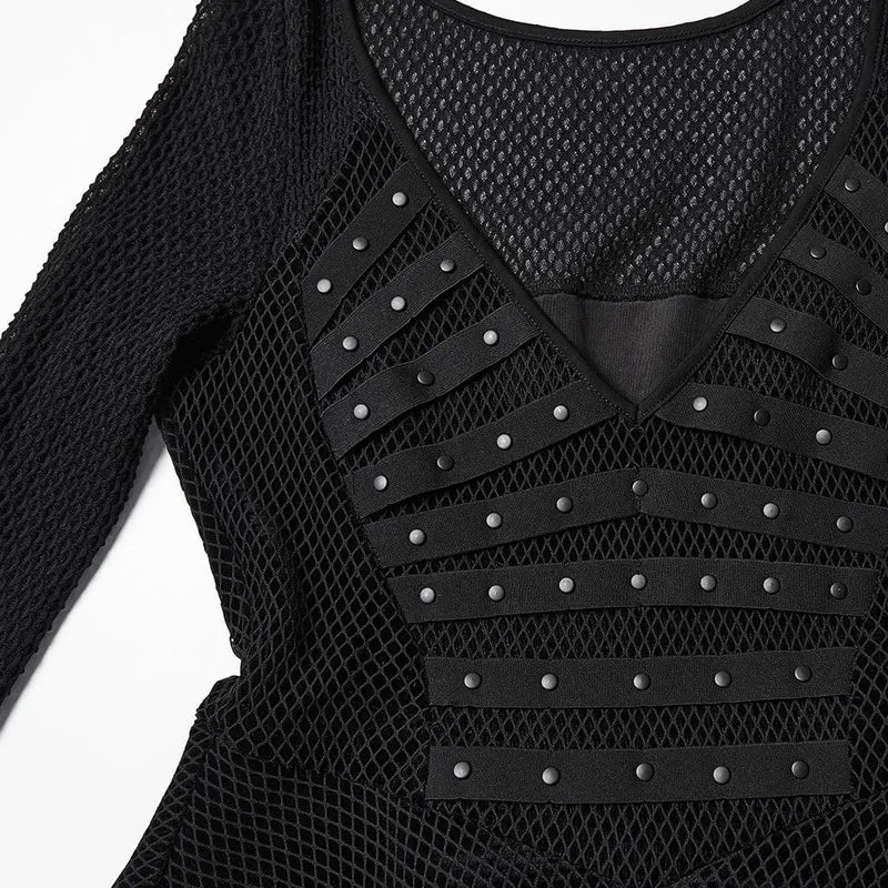 Damen Punk Unregelmäßiges Mehrschicht-Netzkleid mit Saum