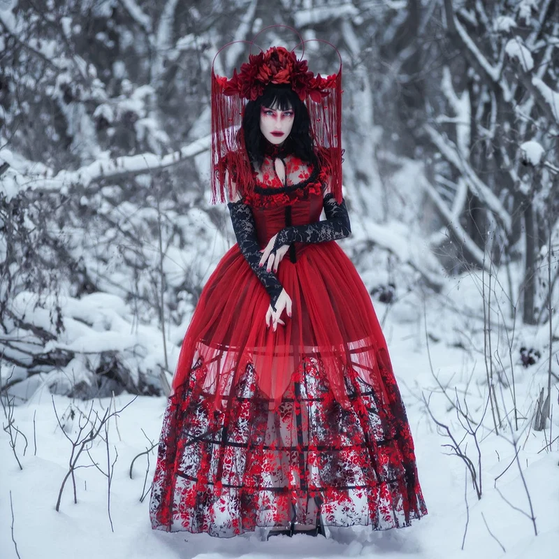 Gothic-Abendkleid mit Blumenmuster und Schnürung für Damen, Hochzeitskleid