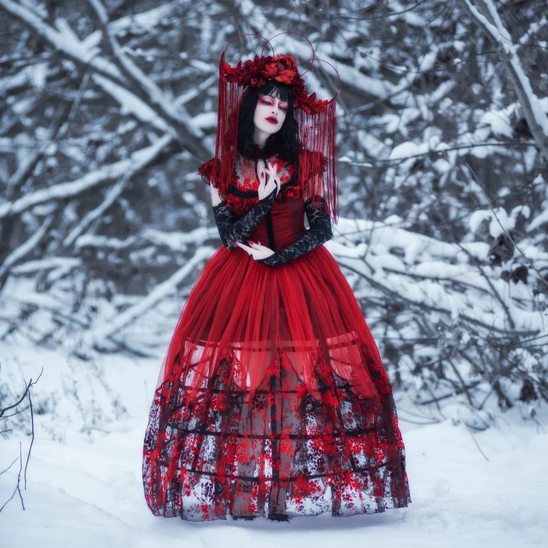 Gothic-Abendkleid mit Blumenmuster und Schnürung für Damen, Hochzeitskleid