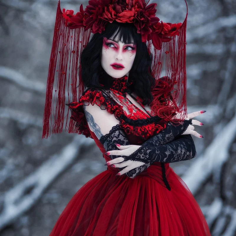 Gothic-Abendkleid mit Blumenmuster und Schnürung für Damen, Hochzeitskleid