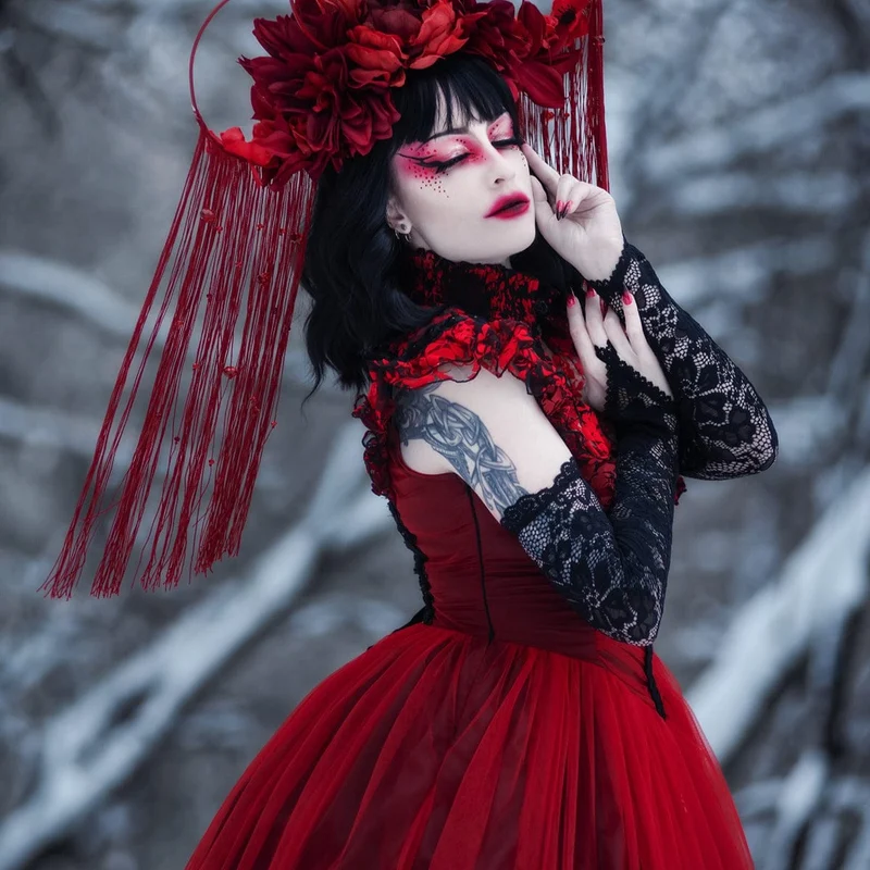 Gothic-Abendkleid mit Blumenmuster und Schnürung für Damen, Hochzeitskleid