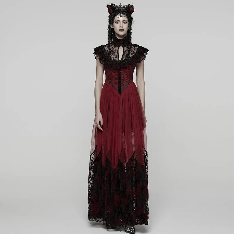 Gothic-Abendkleid mit Blumenmuster und Schnürung für Damen, Hochzeitskleid