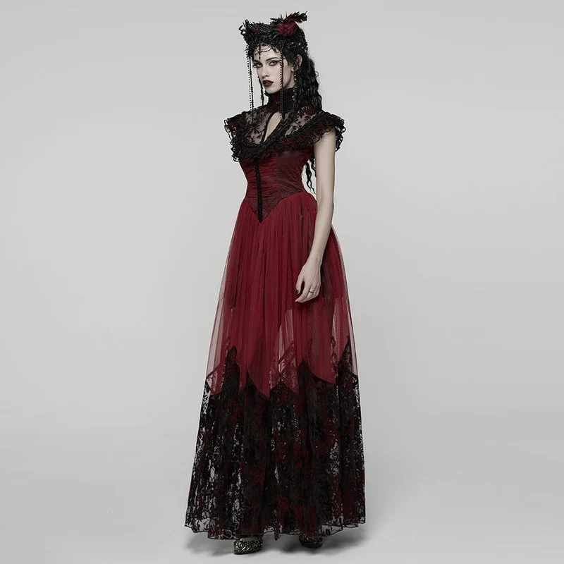 Gothic-Abendkleid mit Blumenmuster und Schnürung für Damen, Hochzeitskleid