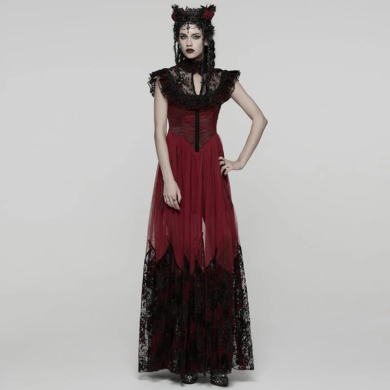 Gothic-Abendkleid mit Blumenmuster und Schnürung für Damen, Hochzeitskleid