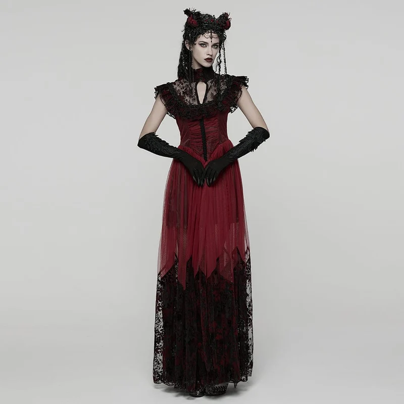 Gothic-Abendkleid mit Blumenmuster und Schnürung für Damen, Hochzeitskleid