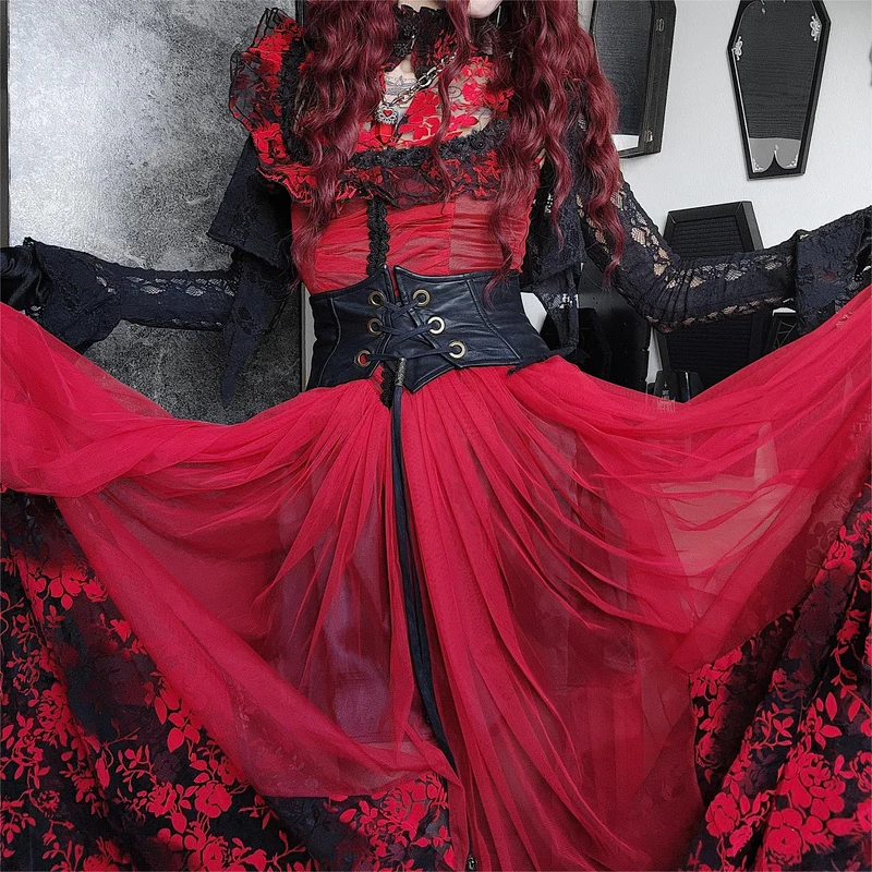 Gothic-Abendkleid mit Blumenmuster und Schnürung für Damen, Hochzeitskleid