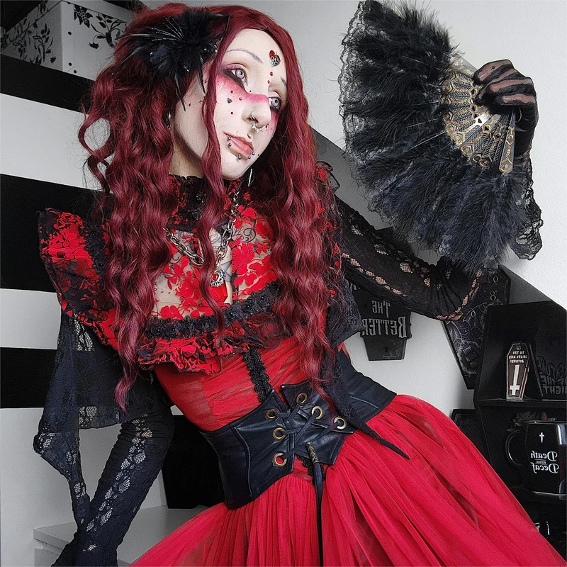 Gothic-Abendkleid mit Blumenmuster und Schnürung für Damen, Hochzeitskleid