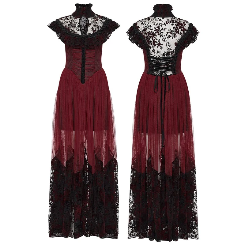 Gothic-Abendkleid mit Blumenmuster und Schnürung für Damen, Hochzeitskleid