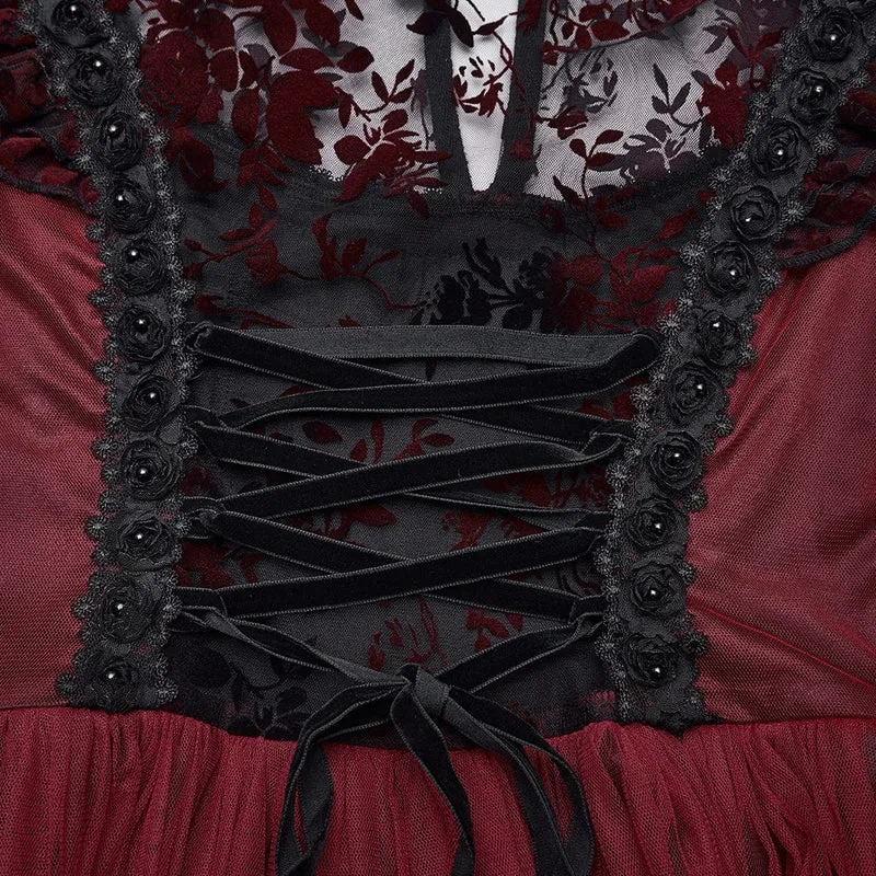 Gothic-Abendkleid mit Blumenmuster und Schnürung für Damen, Hochzeitskleid