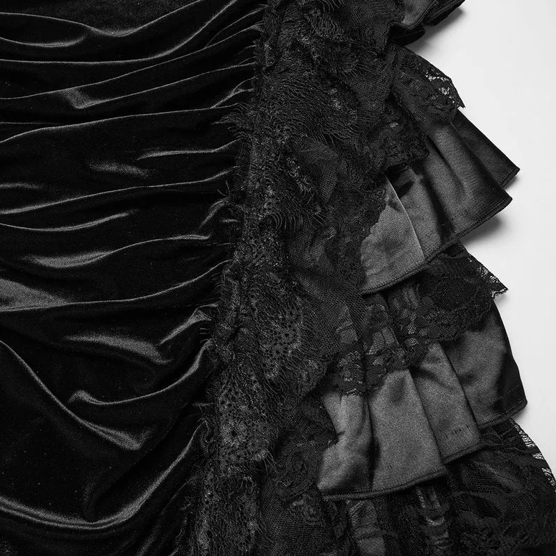 Gothic-Rock mit mehrlagigem Saum und Rüschen für Damen, Schwarz