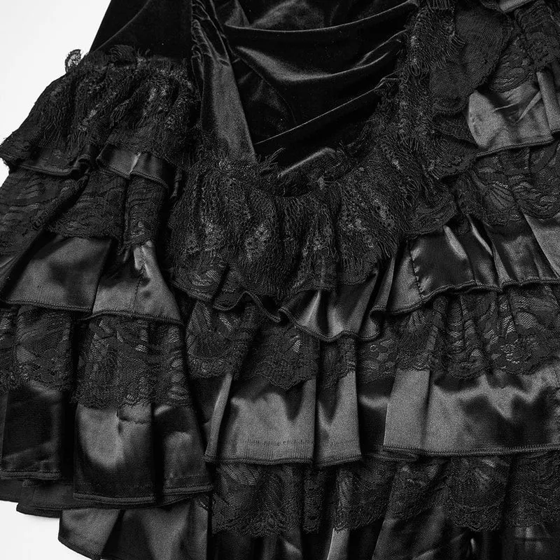 Gothic-Rock mit mehrlagigem Saum und Rüschen für Damen, Schwarz