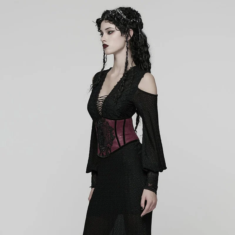Gothic-Unterbrustkorsett mit Blumenmuster und seitlichem Reißverschluss für Damen, Rot