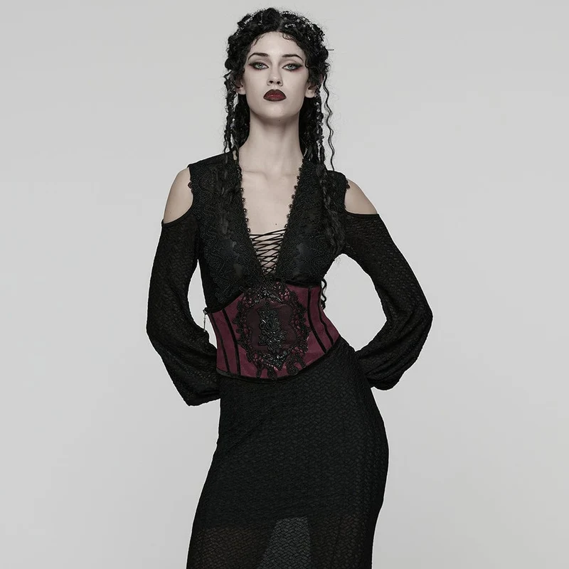 Gothic-Unterbrustkorsett mit Blumenmuster und seitlichem Reißverschluss für Damen, Rot
