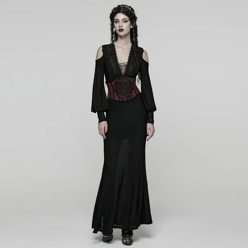 Gothic-Unterbrustkorsett mit Blumenmuster und seitlichem Reißverschluss für Damen, Rot
