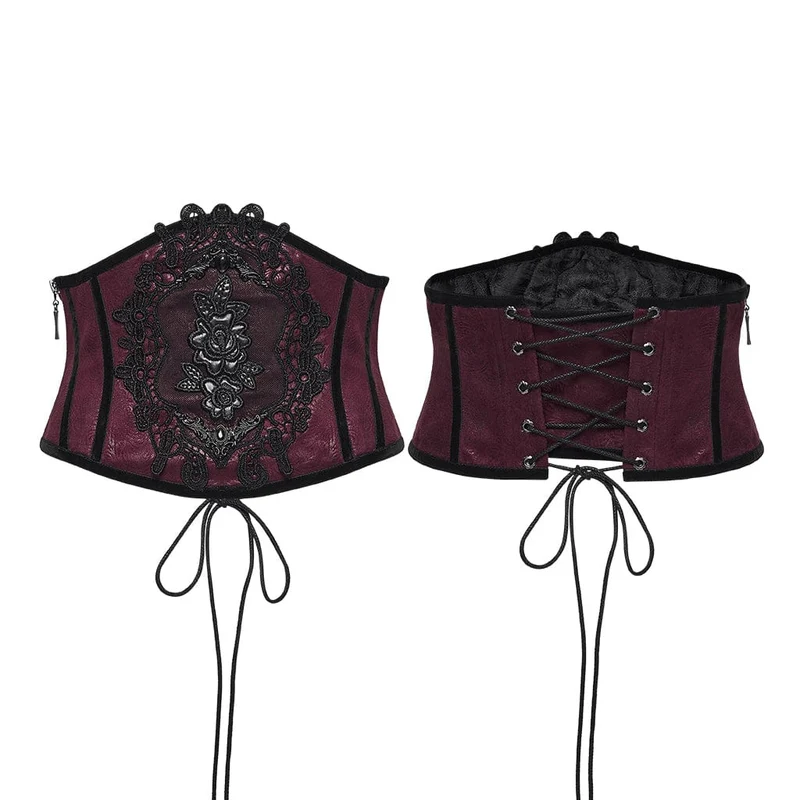Gothic-Unterbrustkorsett mit Blumenmuster und seitlichem Reißverschluss für Damen, Rot