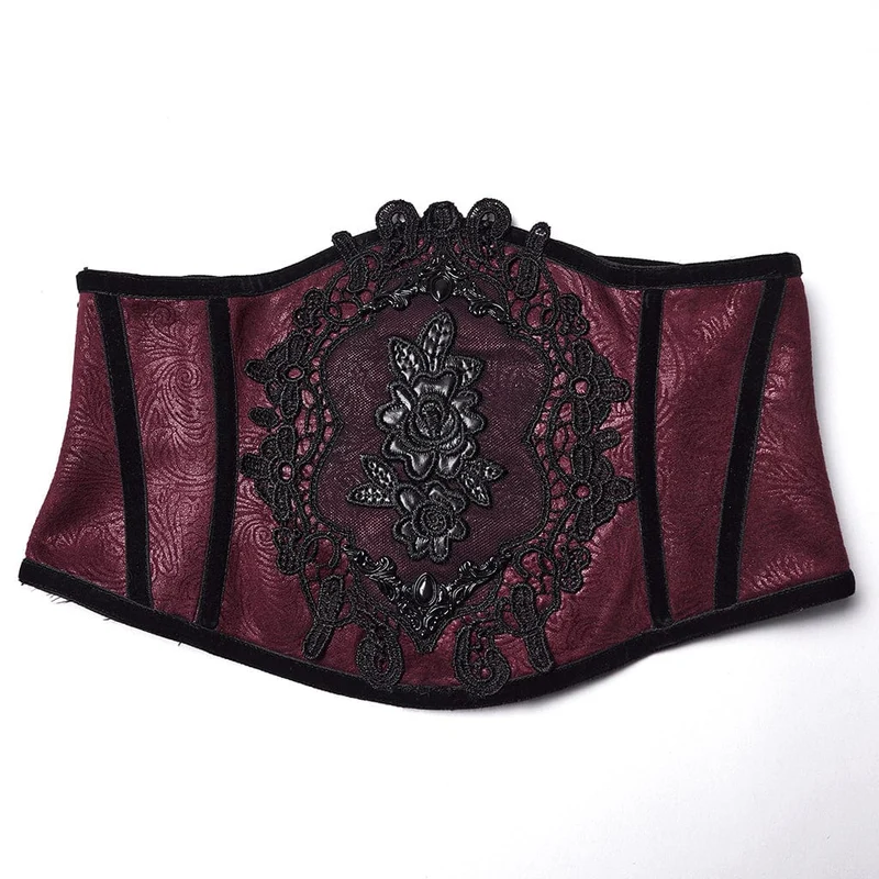 Gothic-Unterbrustkorsett mit Blumenmuster und seitlichem Reißverschluss für Damen, Rot