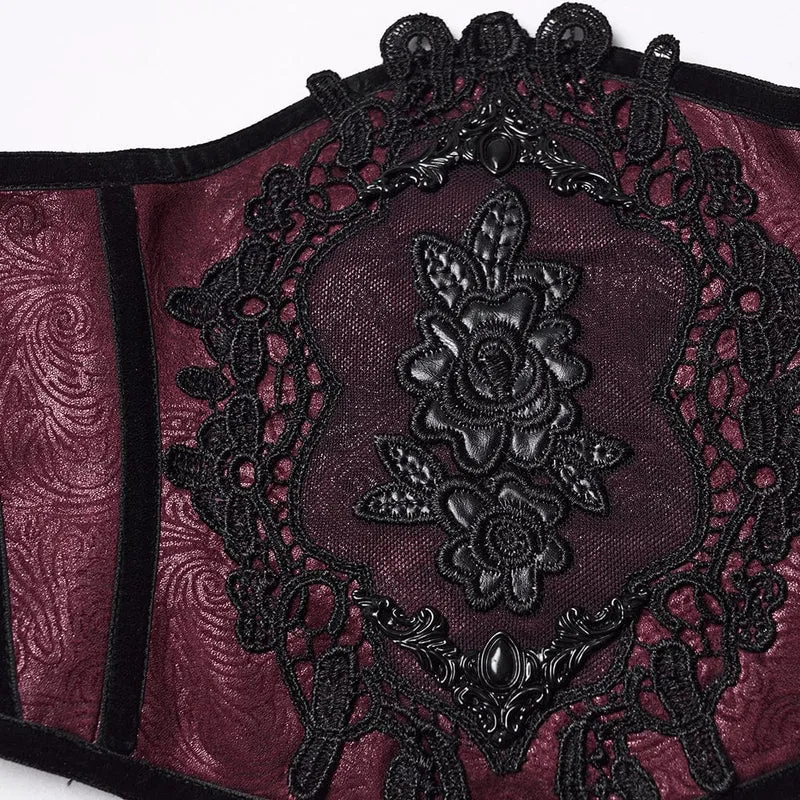 Gothic-Unterbrustkorsett mit Blumenmuster und seitlichem Reißverschluss für Damen, Rot