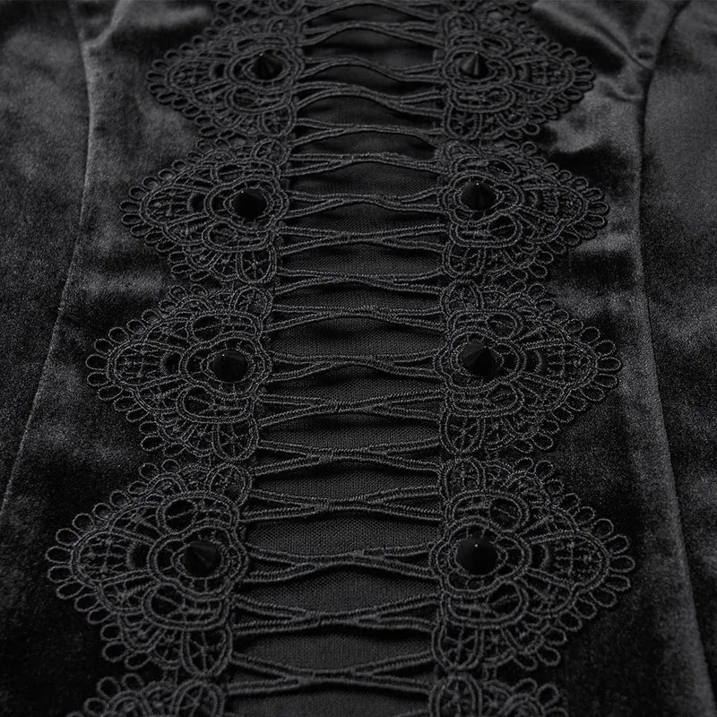 Gothic-Oberteil aus Samt mit Blumenmuster und Häkelausschnitt für Damen