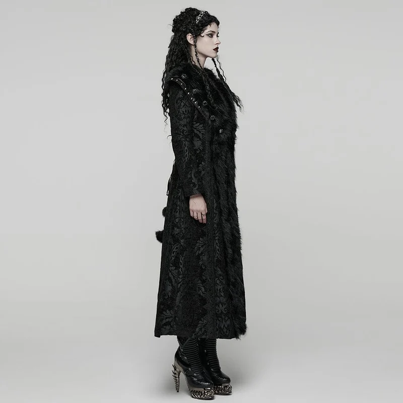 Gothic-Plüsch-Spleiß-Umlegekragenmantel mit Blumenmuster für Damen