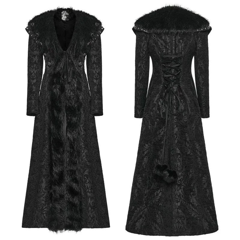 Gothic-Plüsch-Spleiß-Umlegekragenmantel mit Blumenmuster für Damen