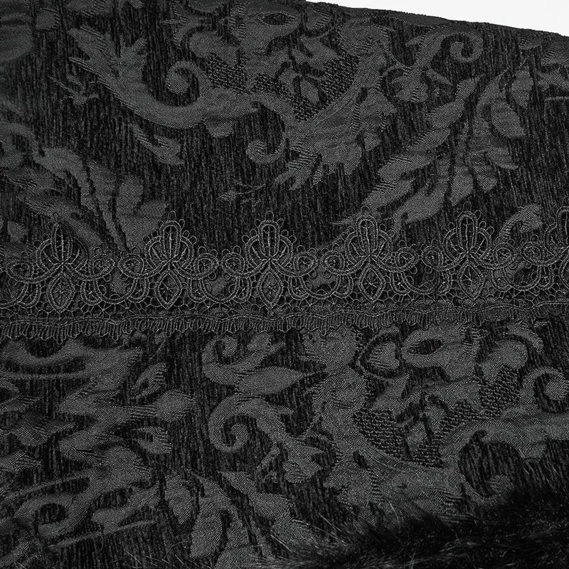 Gothic-Plüsch-Spleiß-Umlegekragenmantel mit Blumenmuster für Damen