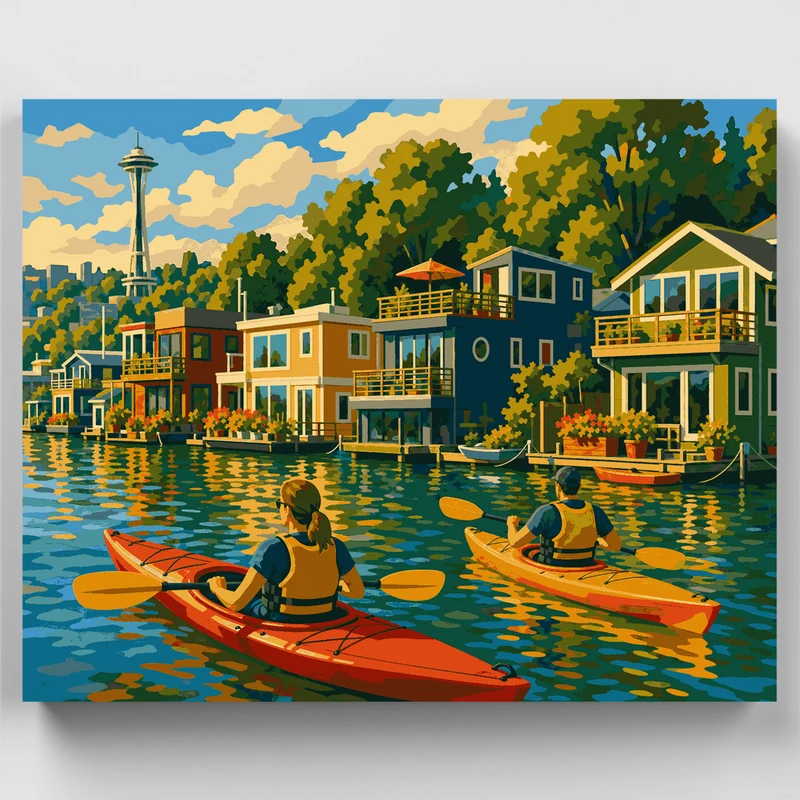 Kayaks on Lake Union - Paint by Numbers Kit