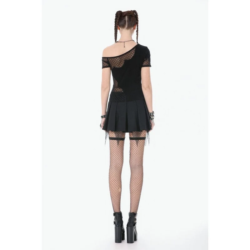 Punk-Mesh-Shorts für Damen mit Falten und Beingurt