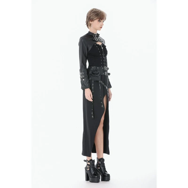 Punk-Rock für Damen, asymmetrisch, mit Ösen, Trägern und Reißverschluss, lang