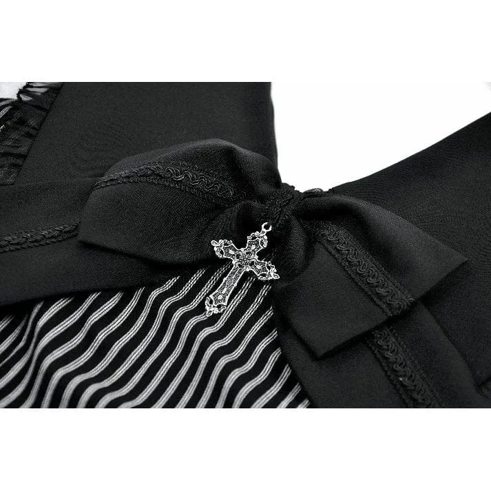 Gothic-Kleid für Damen mit Kreuzschleife, Nadelstreifen, Rüschen und Stufenrock, Abschlusskleid