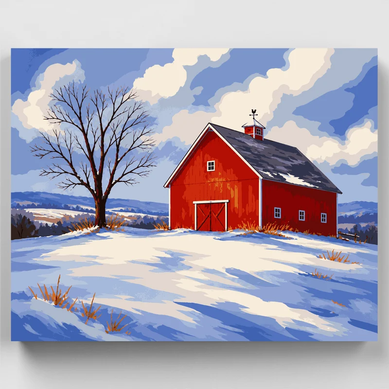 Winter Red Barn - Paint by Numbers Kit
