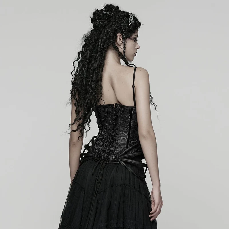 Gothic Rose Jacquard Überbrustkorsett mit Schnürung für Damen, Schwarz