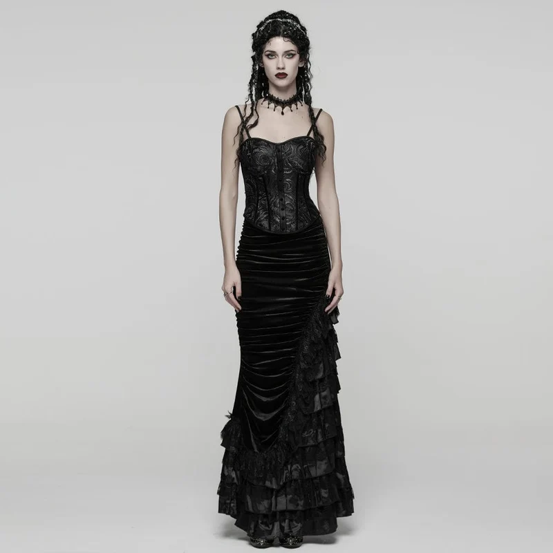 Gothic Rose Jacquard Überbrustkorsett mit Schnürung für Damen, Schwarz
