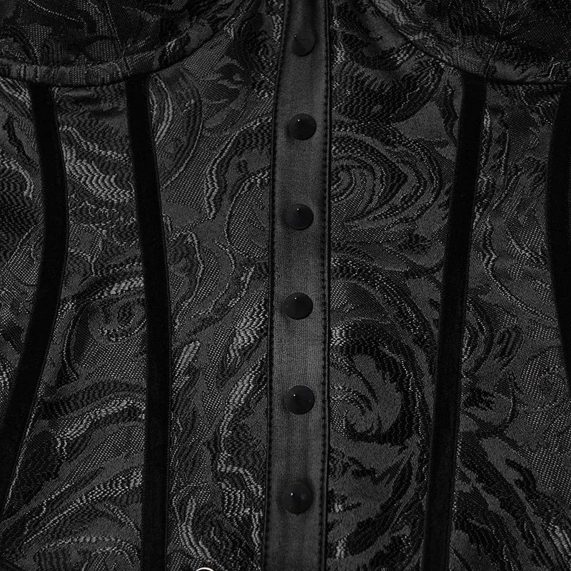 Gothic Rose Jacquard Überbrustkorsett mit Schnürung für Damen, Schwarz
