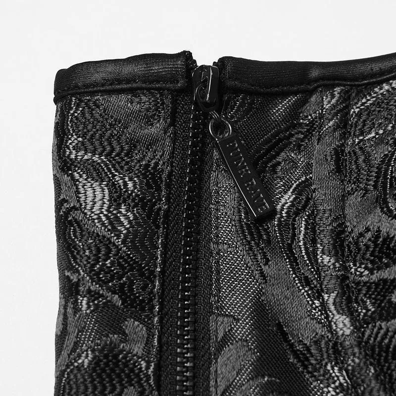 Gothic Rose Jacquard Überbrustkorsett mit Schnürung für Damen, Schwarz