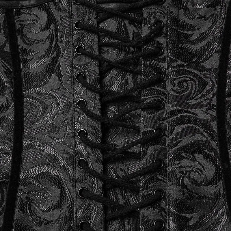 Gothic Rose Jacquard Überbrustkorsett mit Schnürung für Damen, Schwarz