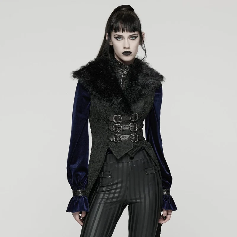 Gothic-Jacquard-Weste mit Schwalbenschwanz und Schnalle für Damen
