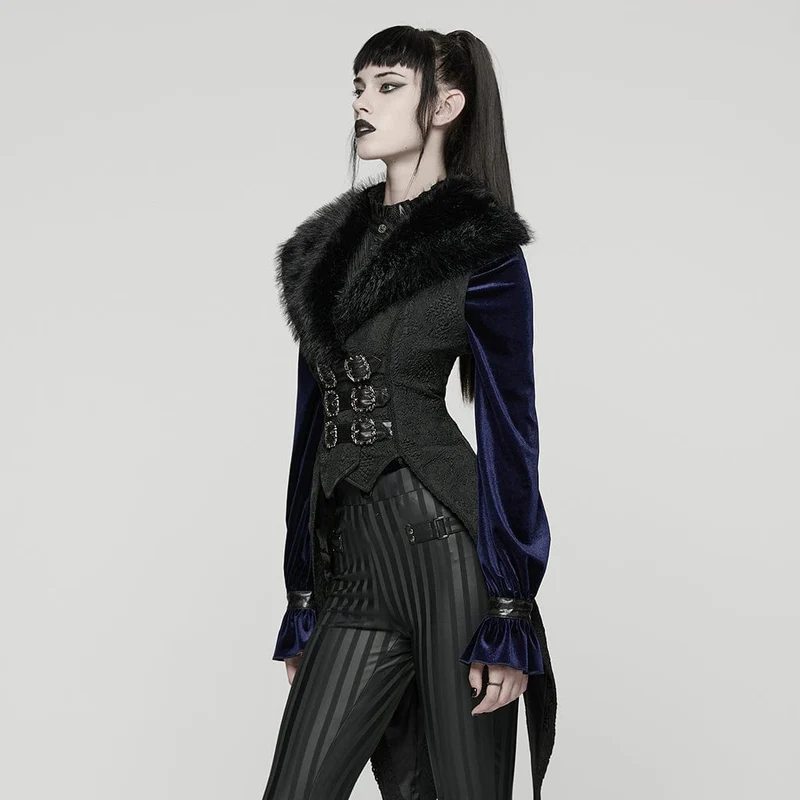 Gothic-Jacquard-Weste mit Schwalbenschwanz und Schnalle für Damen