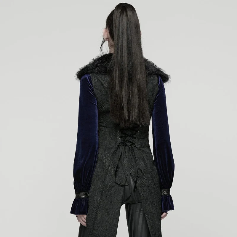 Gothic-Jacquard-Weste mit Schwalbenschwanz und Schnalle für Damen