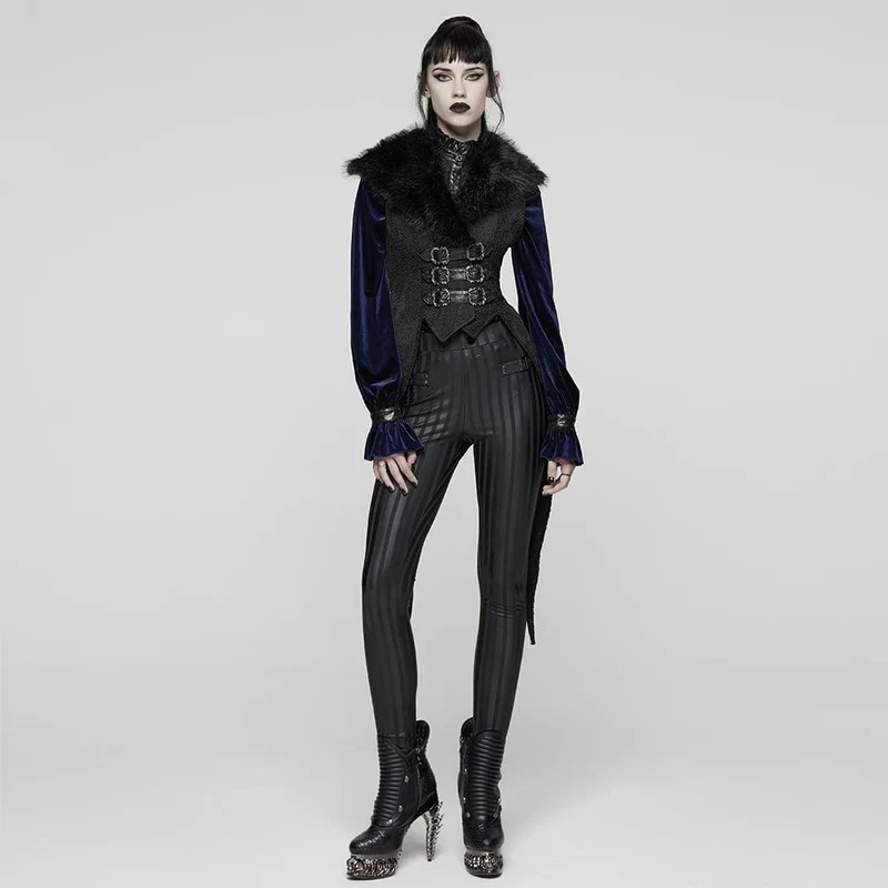 Gothic-Jacquard-Weste mit Schwalbenschwanz und Schnalle für Damen