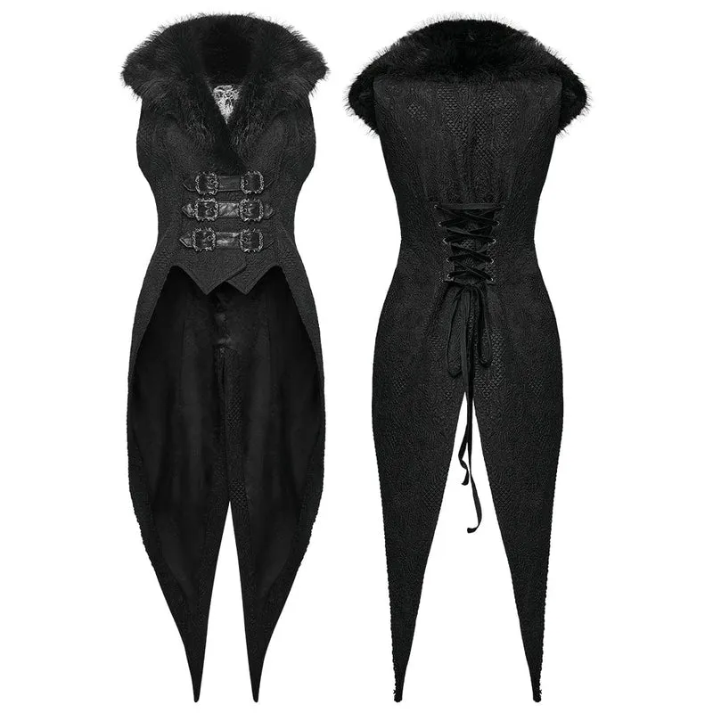 Gothic-Jacquard-Weste mit Schwalbenschwanz und Schnalle für Damen