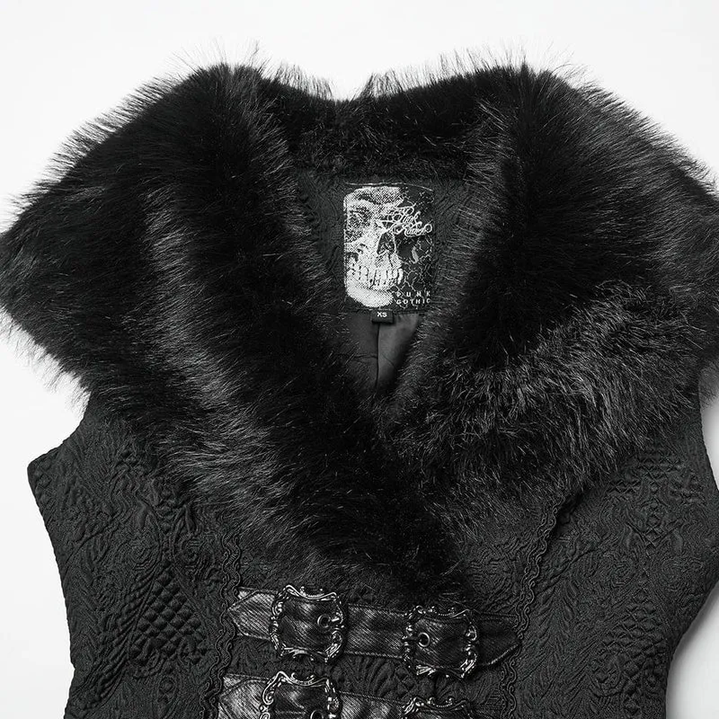 Gothic-Jacquard-Weste mit Schwalbenschwanz und Schnalle für Damen