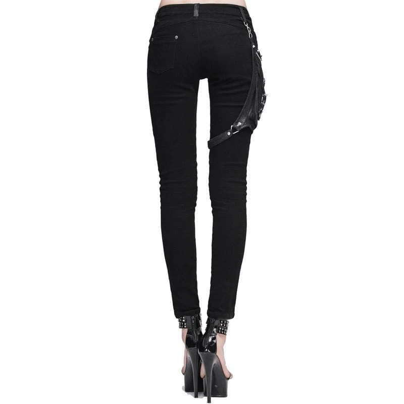 Damen Skinny Punk Pants mit Lederpatches