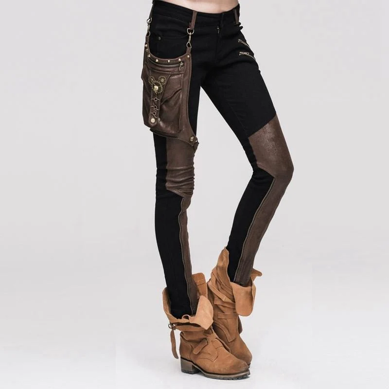 Damen Skinny Punk Pants mit Lederpatches