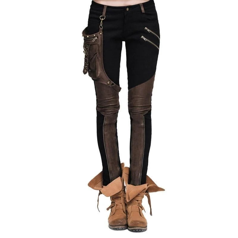 Damen Skinny Punk Pants mit Lederpatches