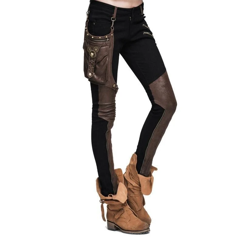 Damen Skinny Punk Pants mit Lederpatches