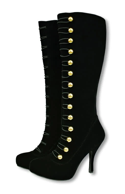 Samtstiefel mit goldfarbenen Knöpfen