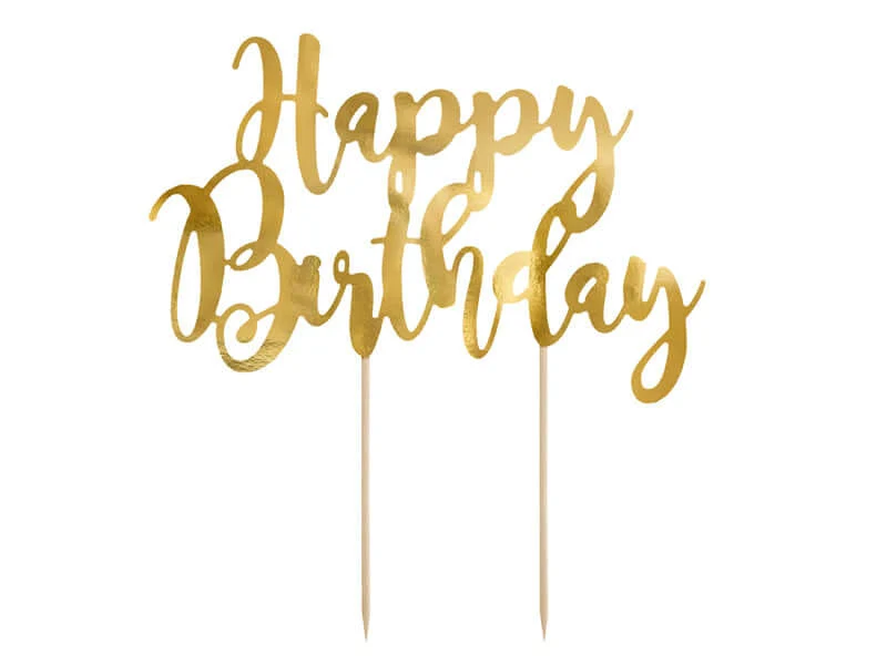 Caketopper "Happy Birthday" Gold Papier