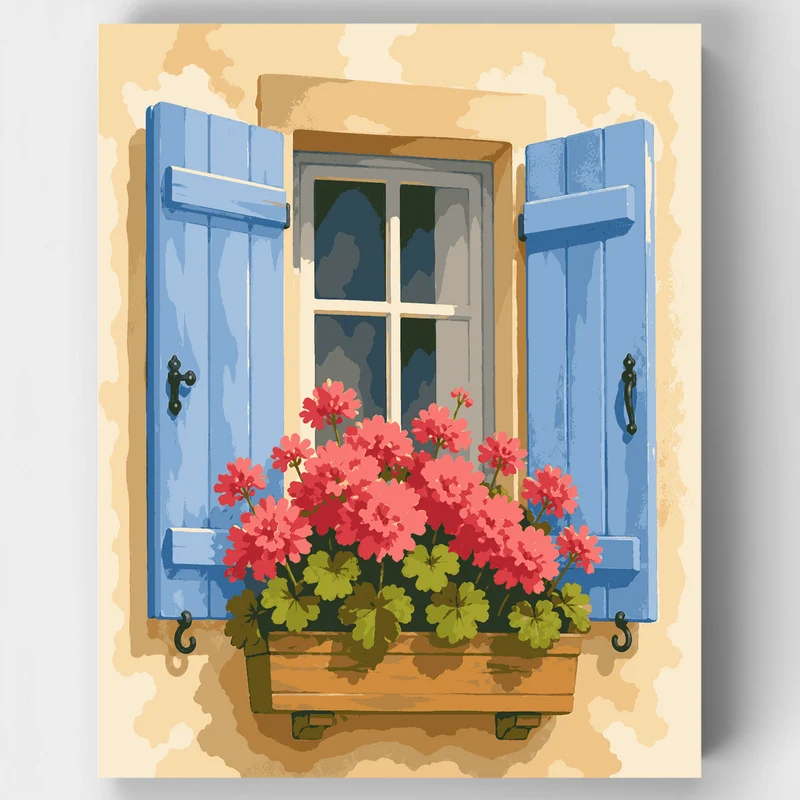 Blue Shutters & Geraniums - Paint by Numbers Kit
