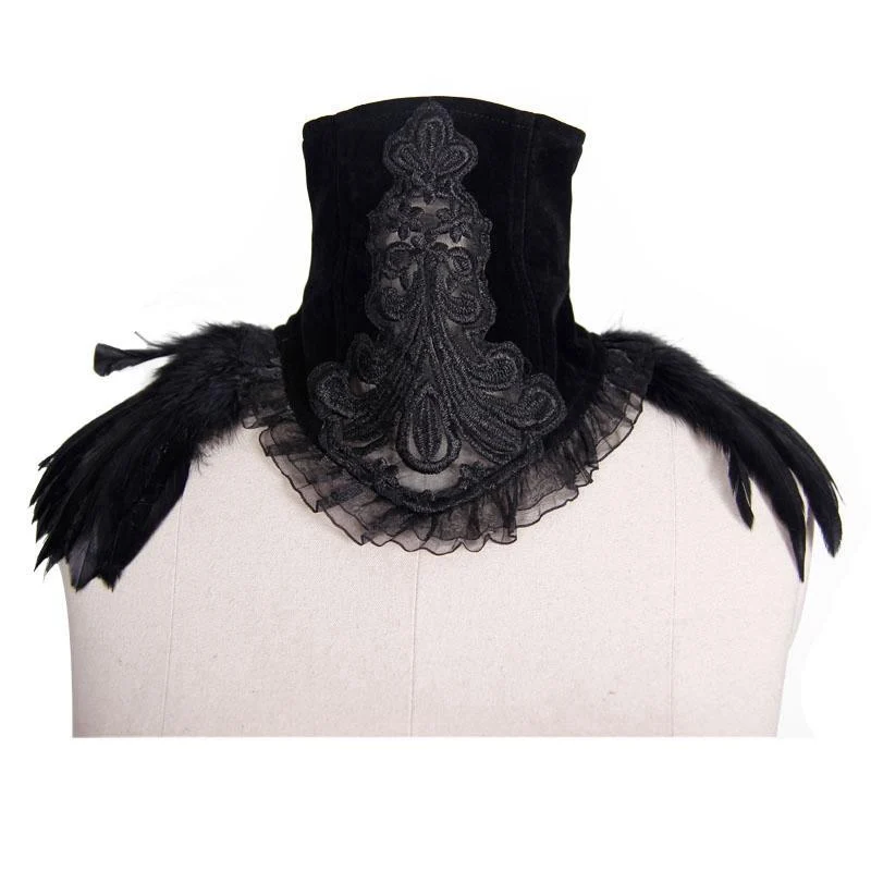 Damen Goth Velvet & Feather Kragen